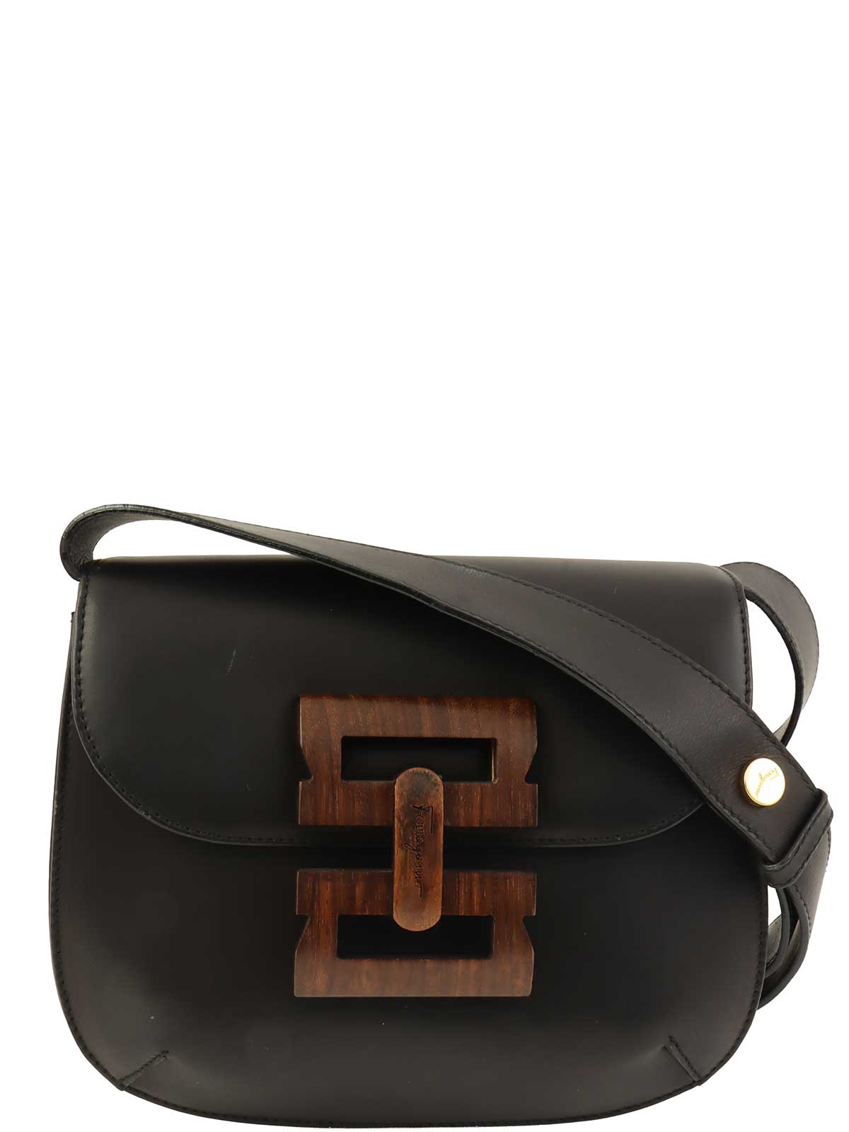 ロゴウッドクラスプワンショルダーバッグ　ブラック