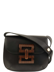 ロゴウッドクラスプワンショルダーバッグ　ブラック