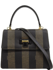 ペカンパターン2wayバッグ　ブラウン/ブラック