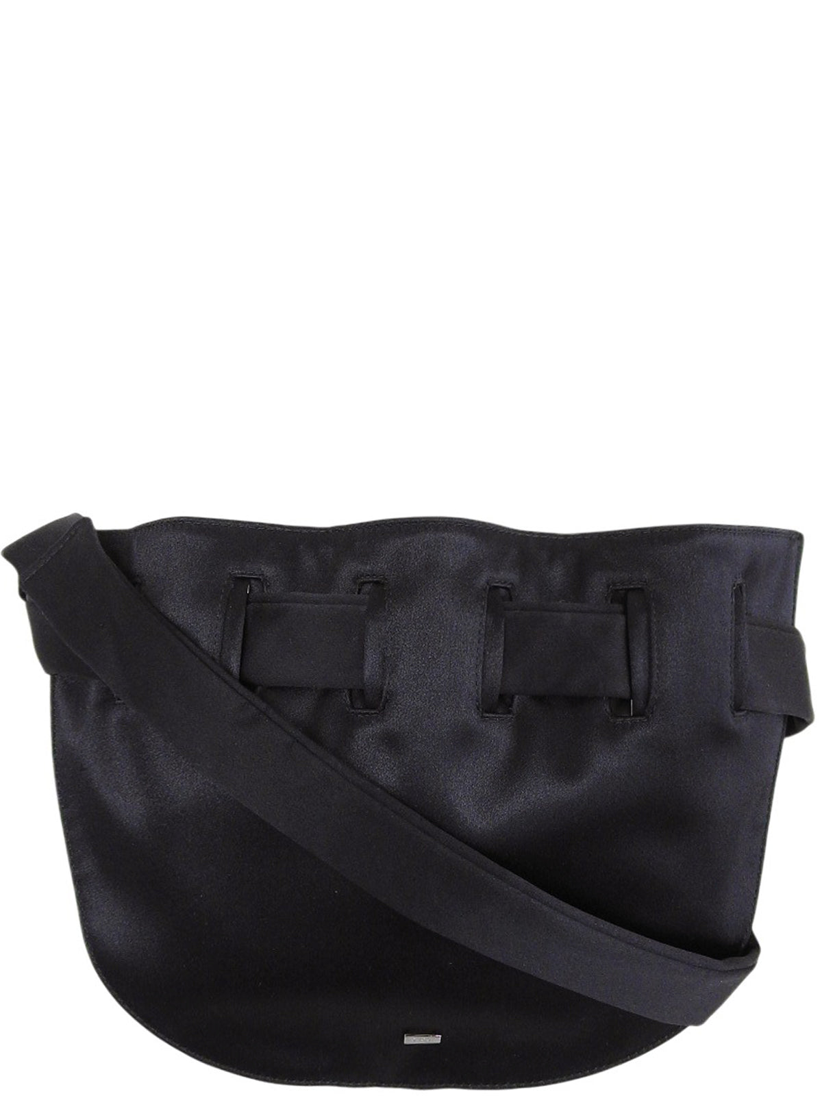 サテンロゴプレートショルダーバッグ　ブラック