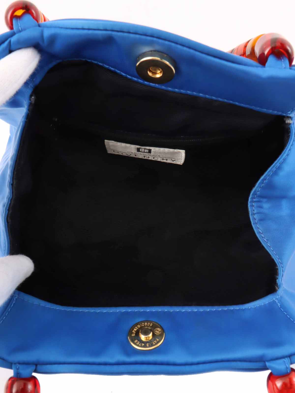 ナイロンロゴ刺繍カラーストーンハンドルバッグ ブルー/マルチ