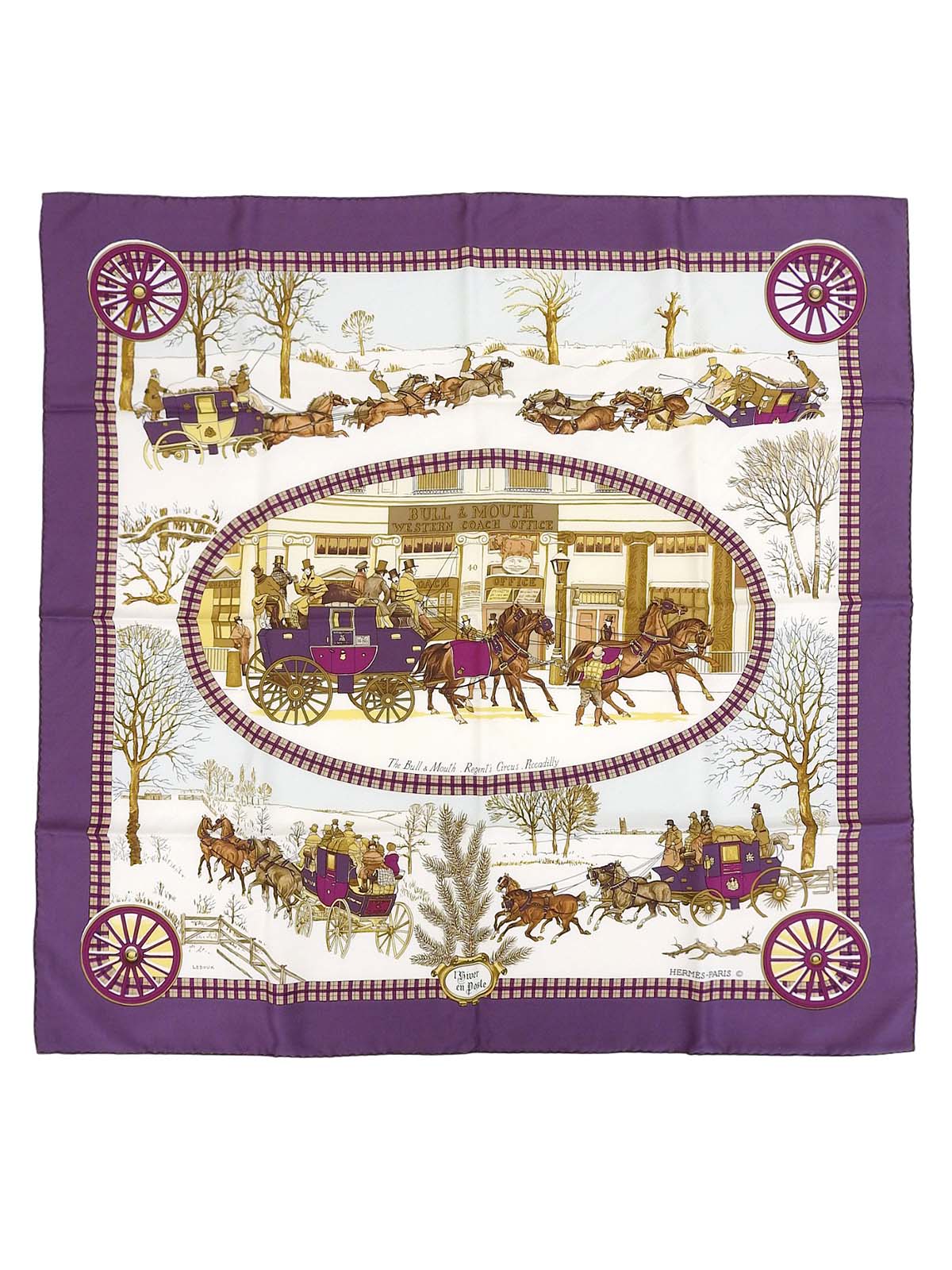 Carré 90 Lhiver En Poste Pattern Scarf in Purple/White/Multi