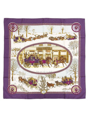 Carré 90 Lhiver En Poste Pattern Scarf in Purple/White/Multi