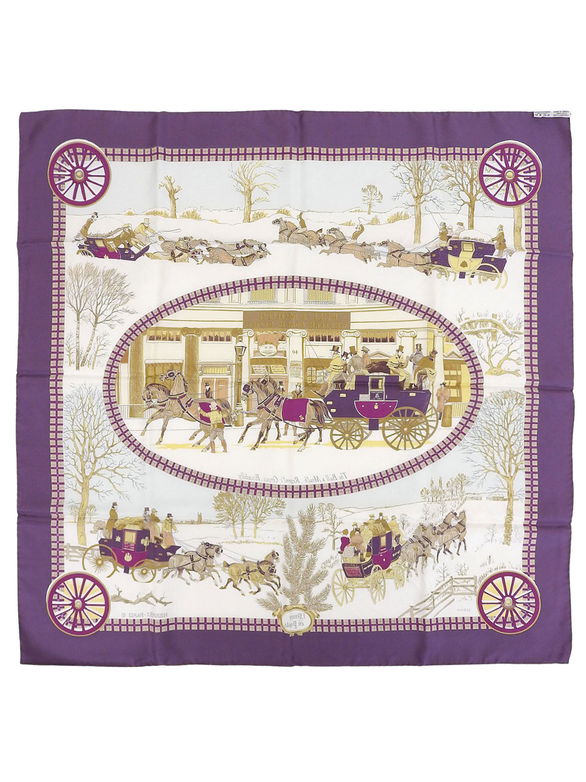Carré 90 Lhiver En Poste Pattern Scarf in Purple/White/Multi