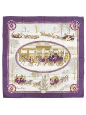 Carré 90 Lhiver En Poste Pattern Scarf in Purple/White/Multi