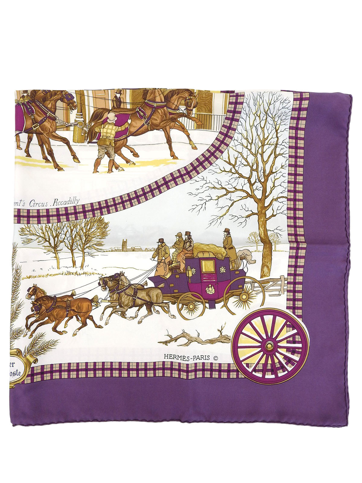 Carré 90 Lhiver En Poste Pattern Scarf in Purple/White/Multi