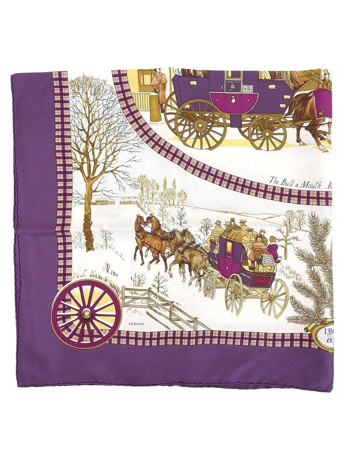 Carré 90 Lhiver En Poste Pattern Scarf in Purple/White/Multi