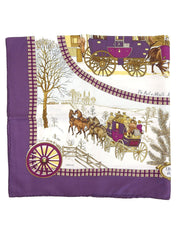 Carré 90 Lhiver En Poste Pattern Scarf in Purple/White/Multi