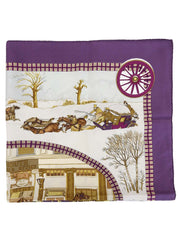 Carré 90 Lhiver En Poste Pattern Scarf in Purple/White/Multi