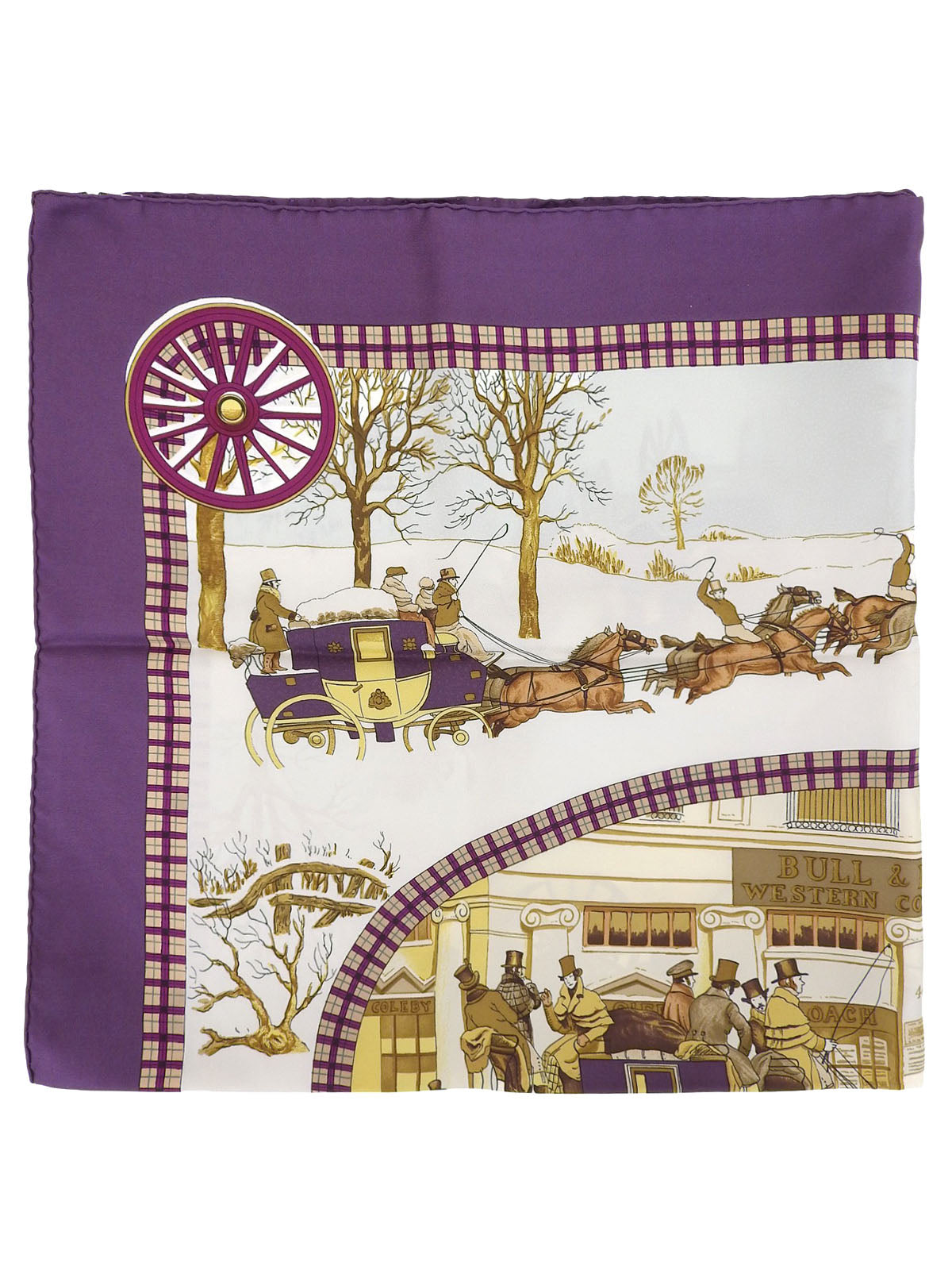 カレ90 Lhiver En Posteパターンスカーフ パープル/ホワイト/マルチ