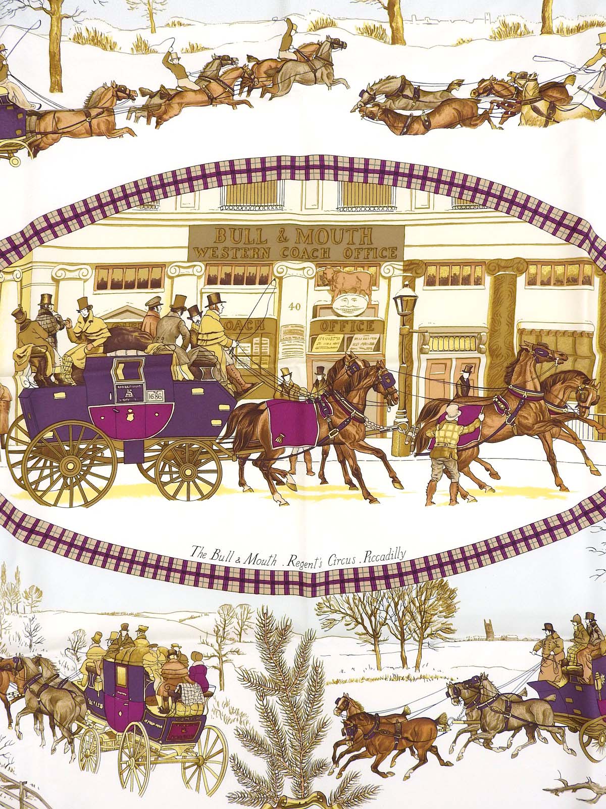 カレ90 Lhiver En Posteパターンスカーフ パープル/ホワイト/マルチ