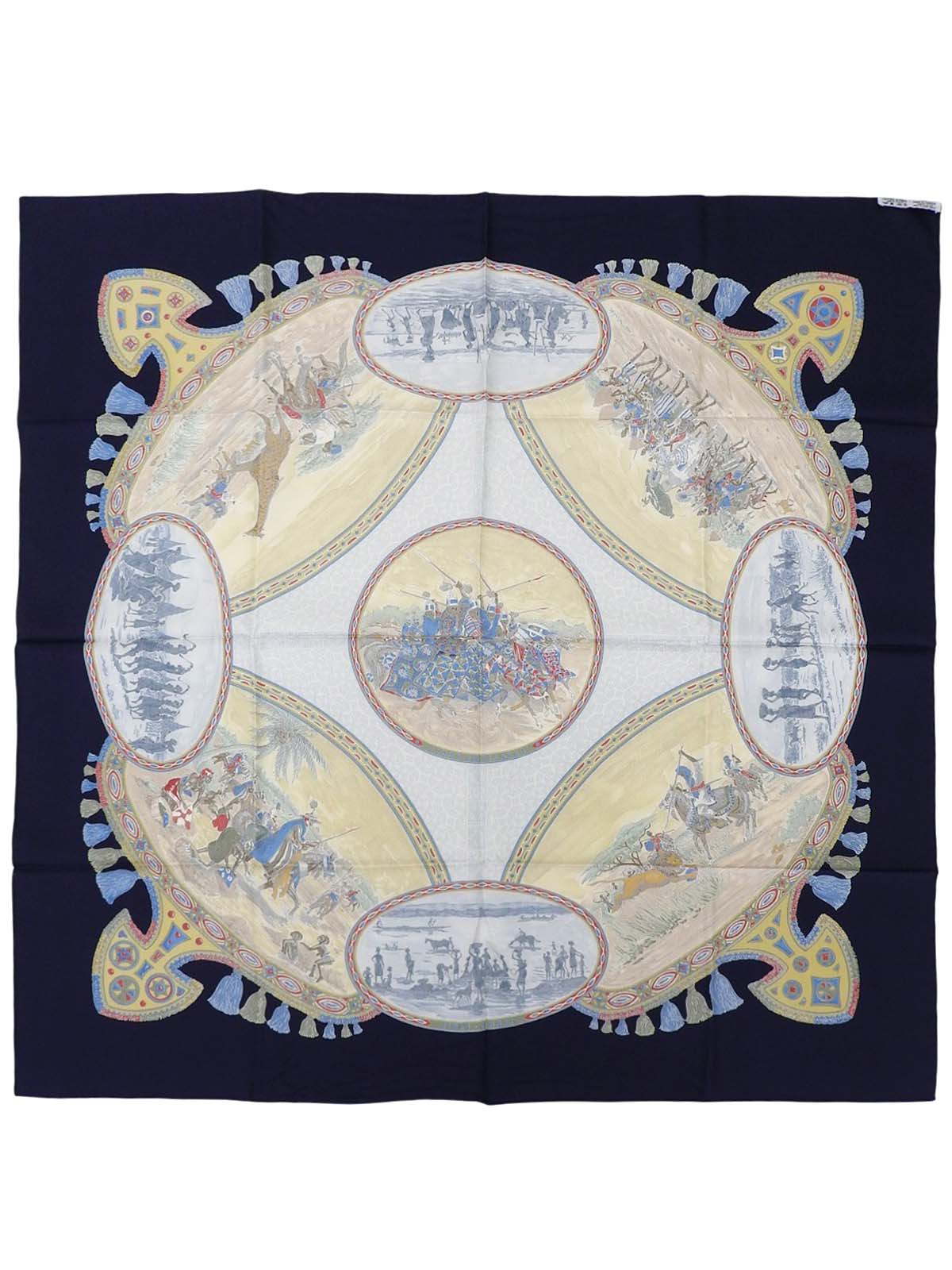 カレ90 cavaliers peulsパターンスカーフ ネイビー