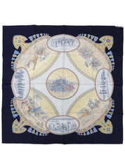 カレ90 cavaliers peulsパターンスカーフ ネイビー