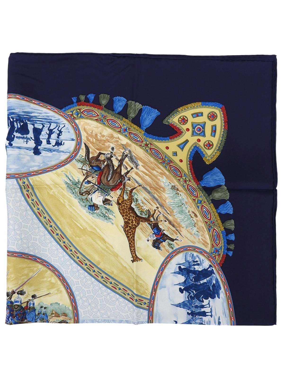 カレ90 cavaliers peulsパターンスカーフ ネイビー