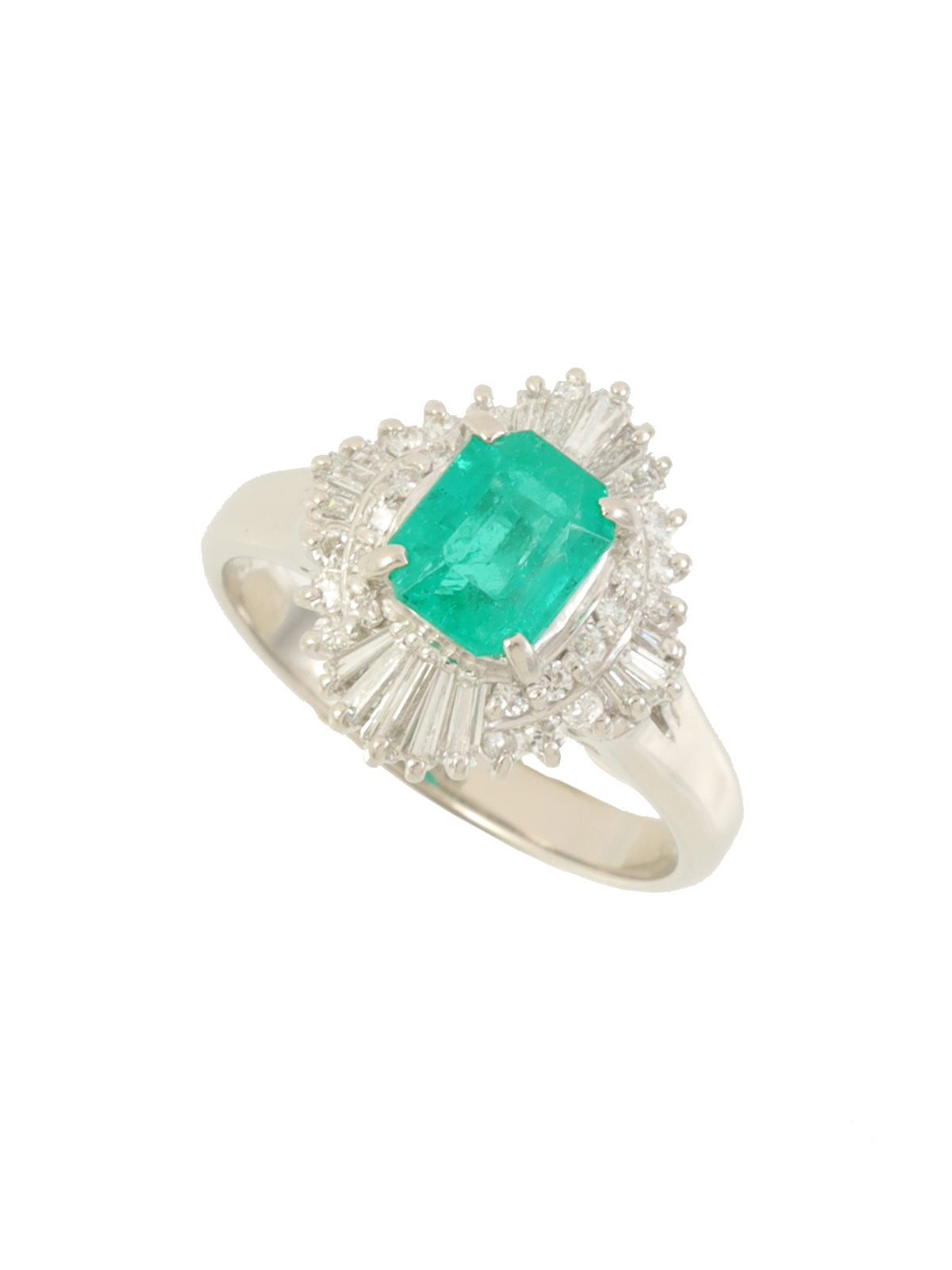 Platinum Diamond Emerald Ring in Silver/Green