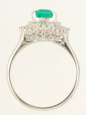 Platinum Diamond Emerald Ring in Silver/Green