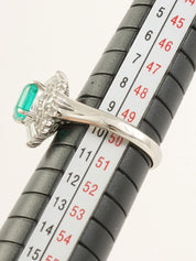 Platinum Diamond Emerald Ring in Silver/Green