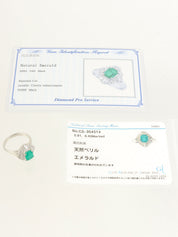 Platinum Diamond Emerald Ring in Silver/Green