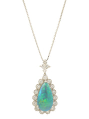 Pt900 Diamond Black Opal Necklace Silver/Green