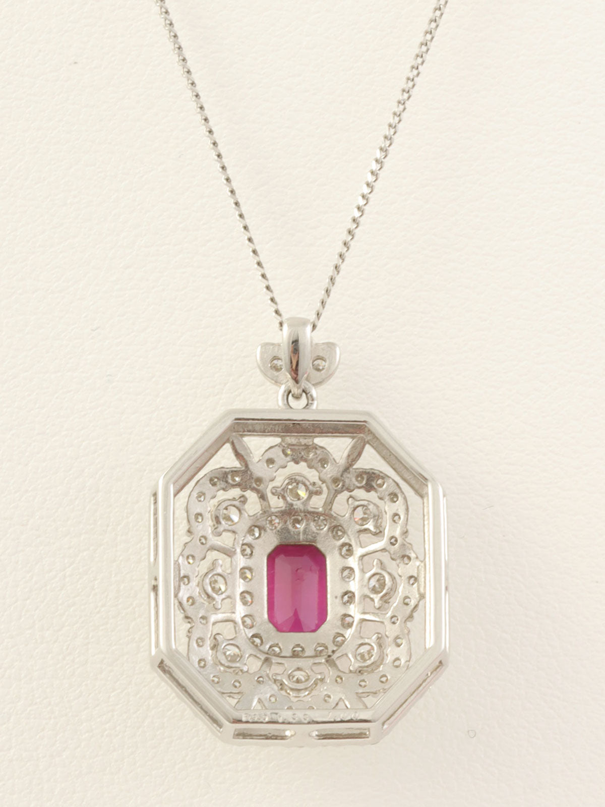 Platinum Ruby Diamond Flower Design Necklace in Silver/Cherry Red