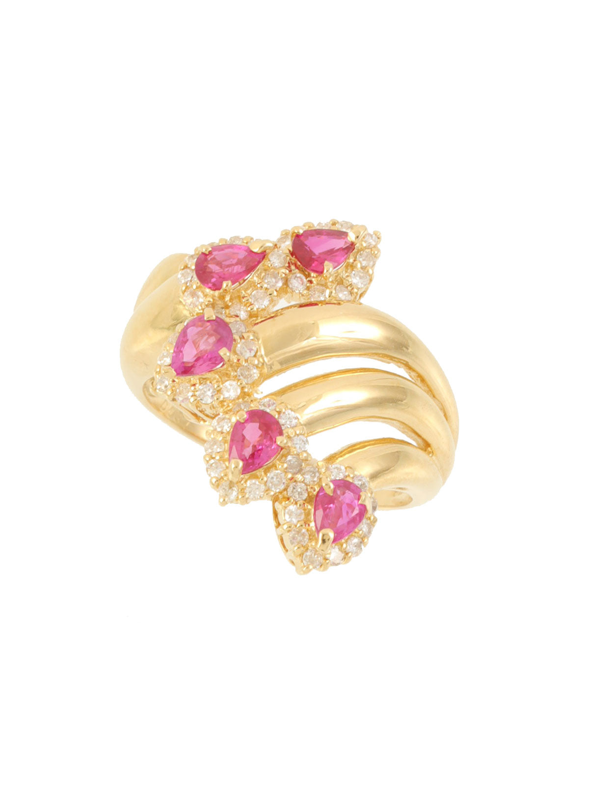 18K Gold/Pink Ruby and Diamond Design Ring
