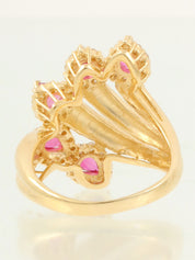 18K Gold/Pink Ruby and Diamond Design Ring