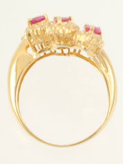 18K Gold/Pink Ruby and Diamond Design Ring
