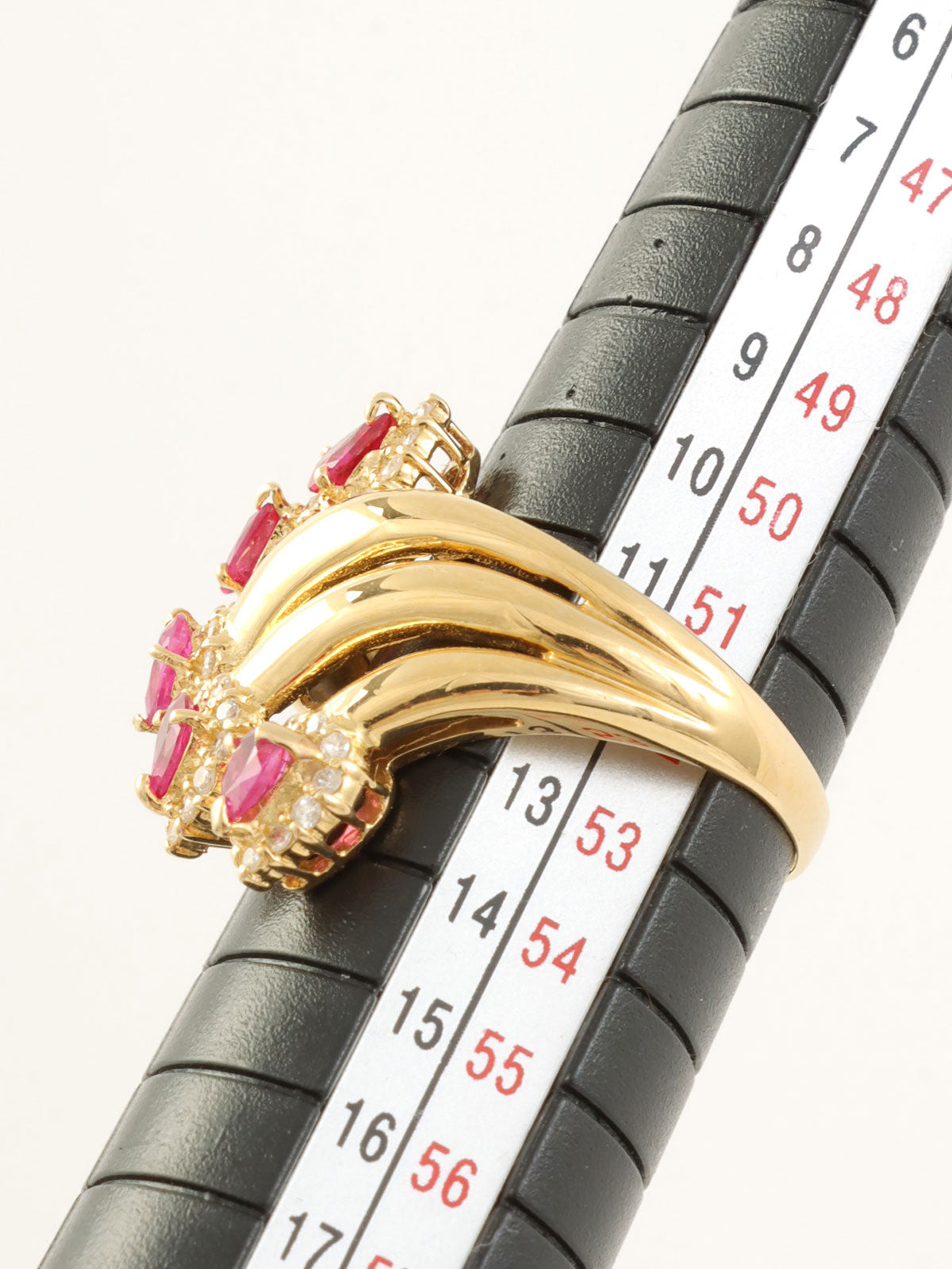 18K Gold/Pink Ruby and Diamond Design Ring