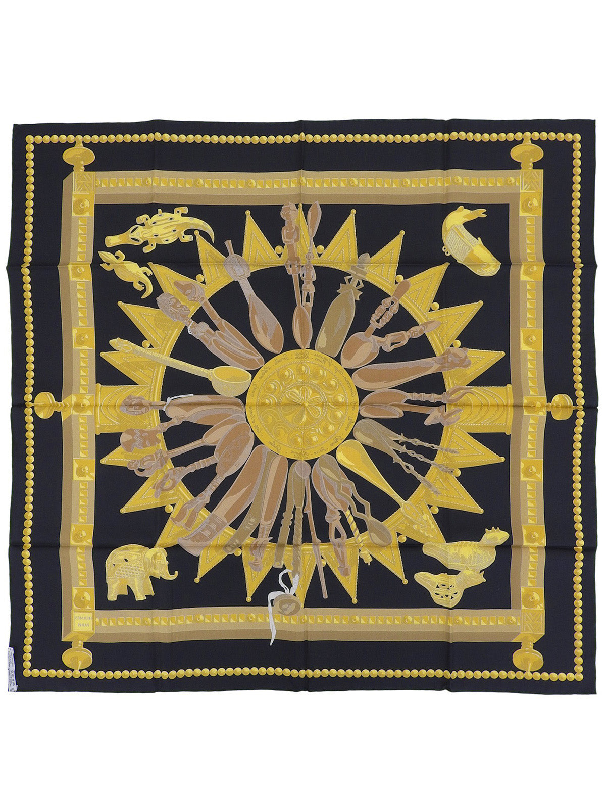 Carré 90 Cuillers Dafrique Pattern Scarf Black/Gold