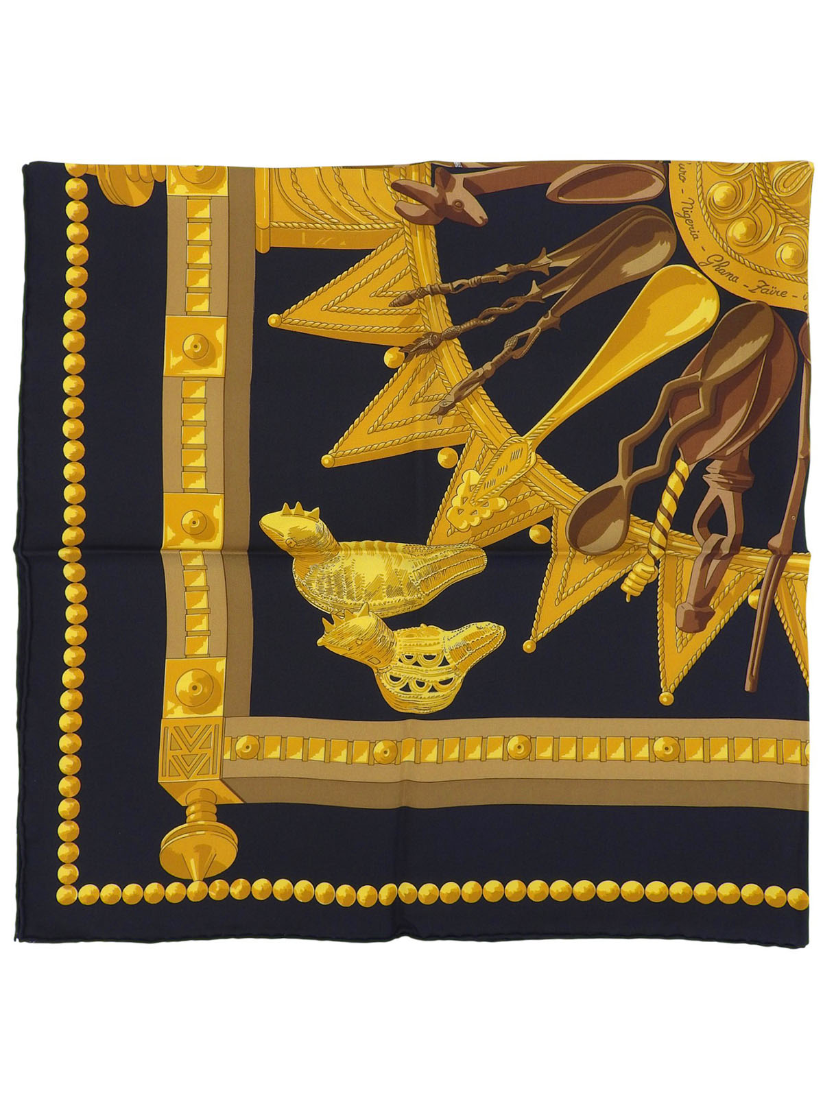 Carré 90 Cuillers Dafrique Pattern Scarf Black/Gold