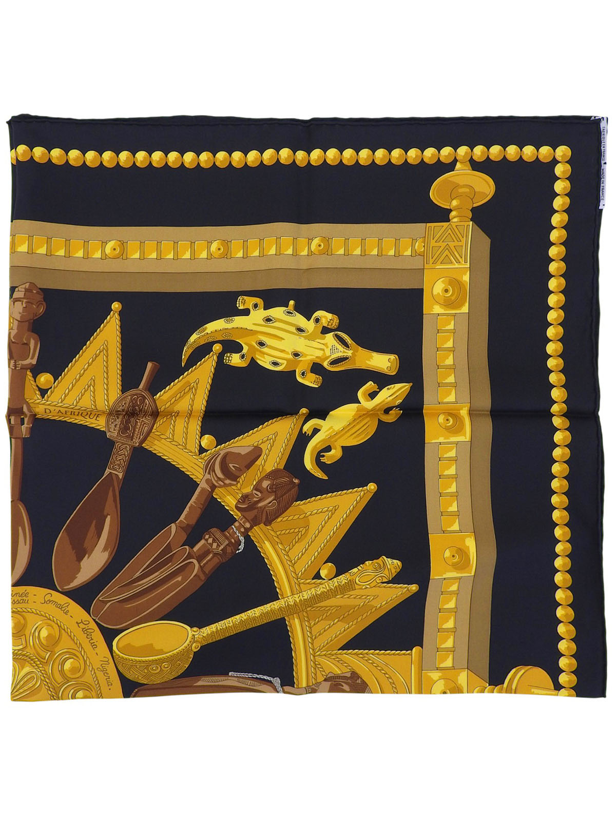 カレ90 Cuillers Dafriqueパターンスカーフ ブラック/ゴールド