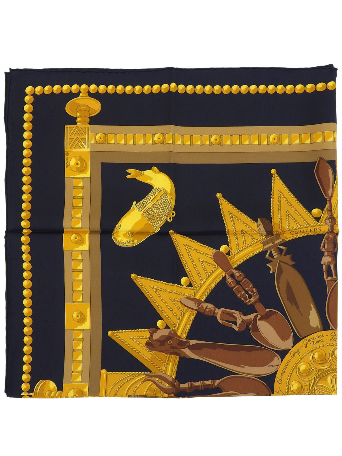 Carré 90 Cuillers Dafrique Pattern Scarf Black/Gold