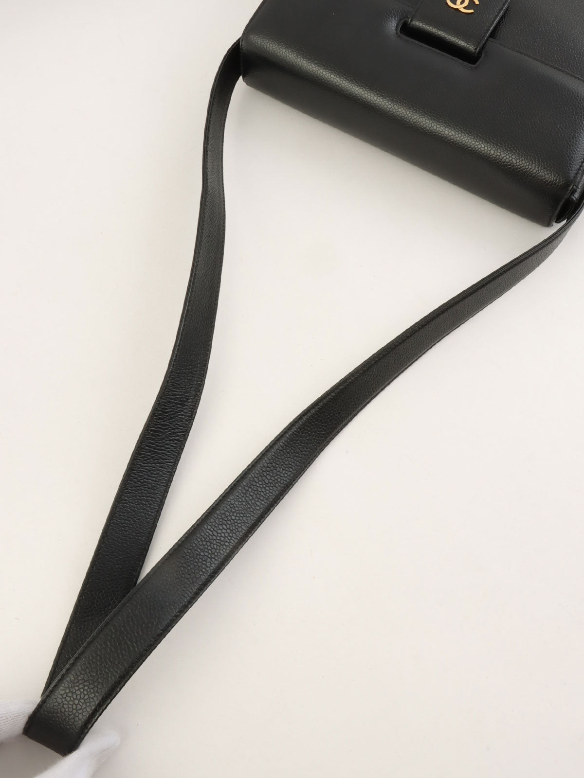 1998 Caviar Skin CC Mark Plate Shoulder Bag Black