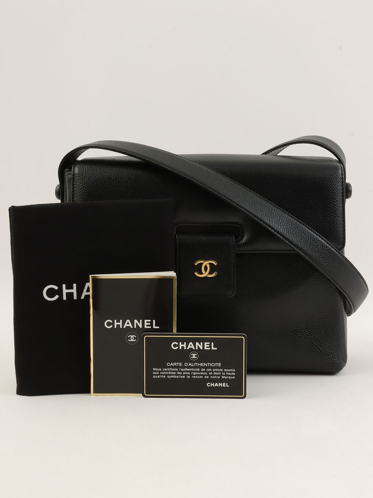 1998 Caviar Skin CC Mark Plate Shoulder Bag Black