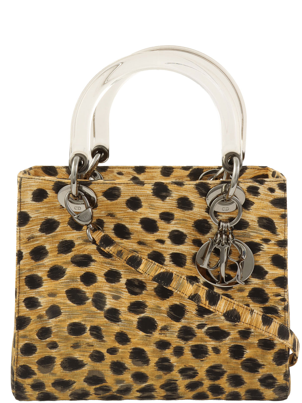 キャンバスレオパードパターンレディディオール2wayバッグ ブラウン/ブラック/クリア