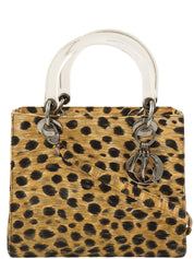 キャンバスレオパードパターンレディディオール2wayバッグ ブラウン/ブラック/クリア