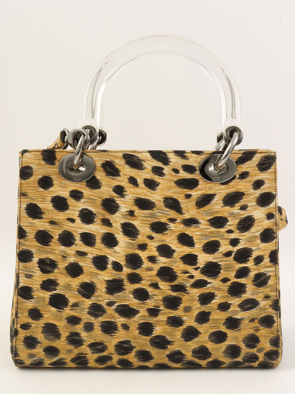 キャンバスレオパードパターンレディディオール2wayバッグ ブラウン/ブラック/クリア