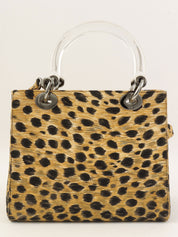 キャンバスレオパードパターンレディディオール2wayバッグ ブラウン/ブラック/クリア