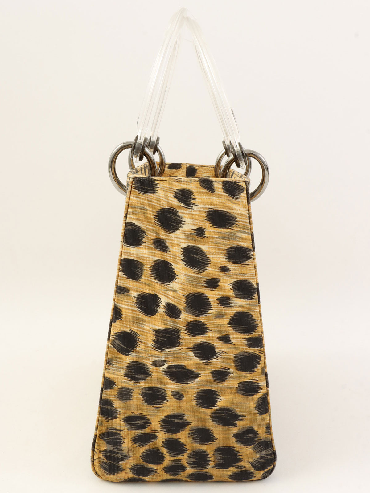 キャンバスレオパードパターンレディディオール2wayバッグ ブラウン/ブラック/クリア