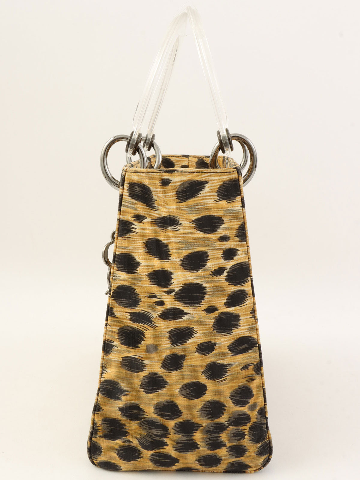 キャンバスレオパードパターンレディディオール2wayバッグ ブラウン/ブラック/クリア