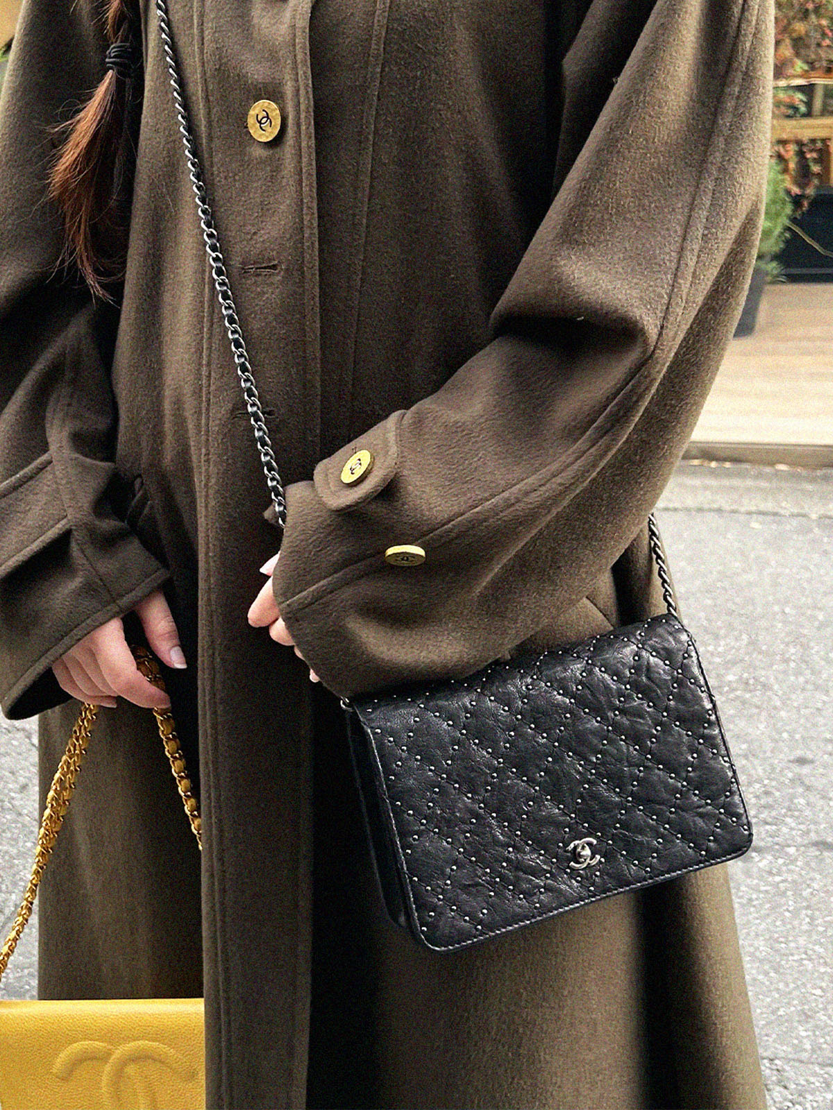 Studded Matelasse Stitch Chain Wallet, Black, circa 2014