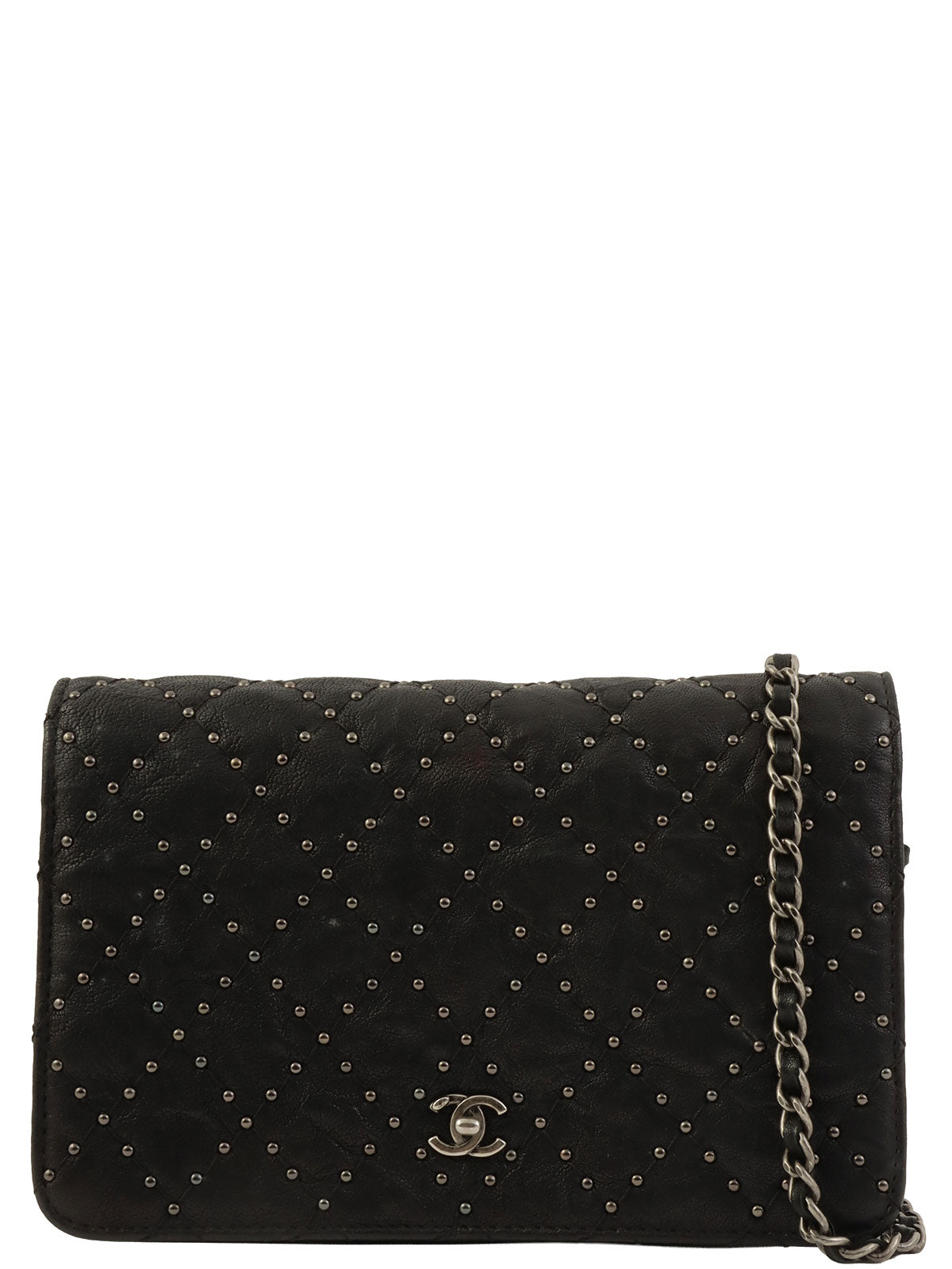 Studded Matelasse Stitch Chain Wallet, Black, circa 2014