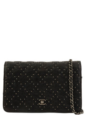 Studded Matelasse Stitch Chain Wallet, Black, circa 2014