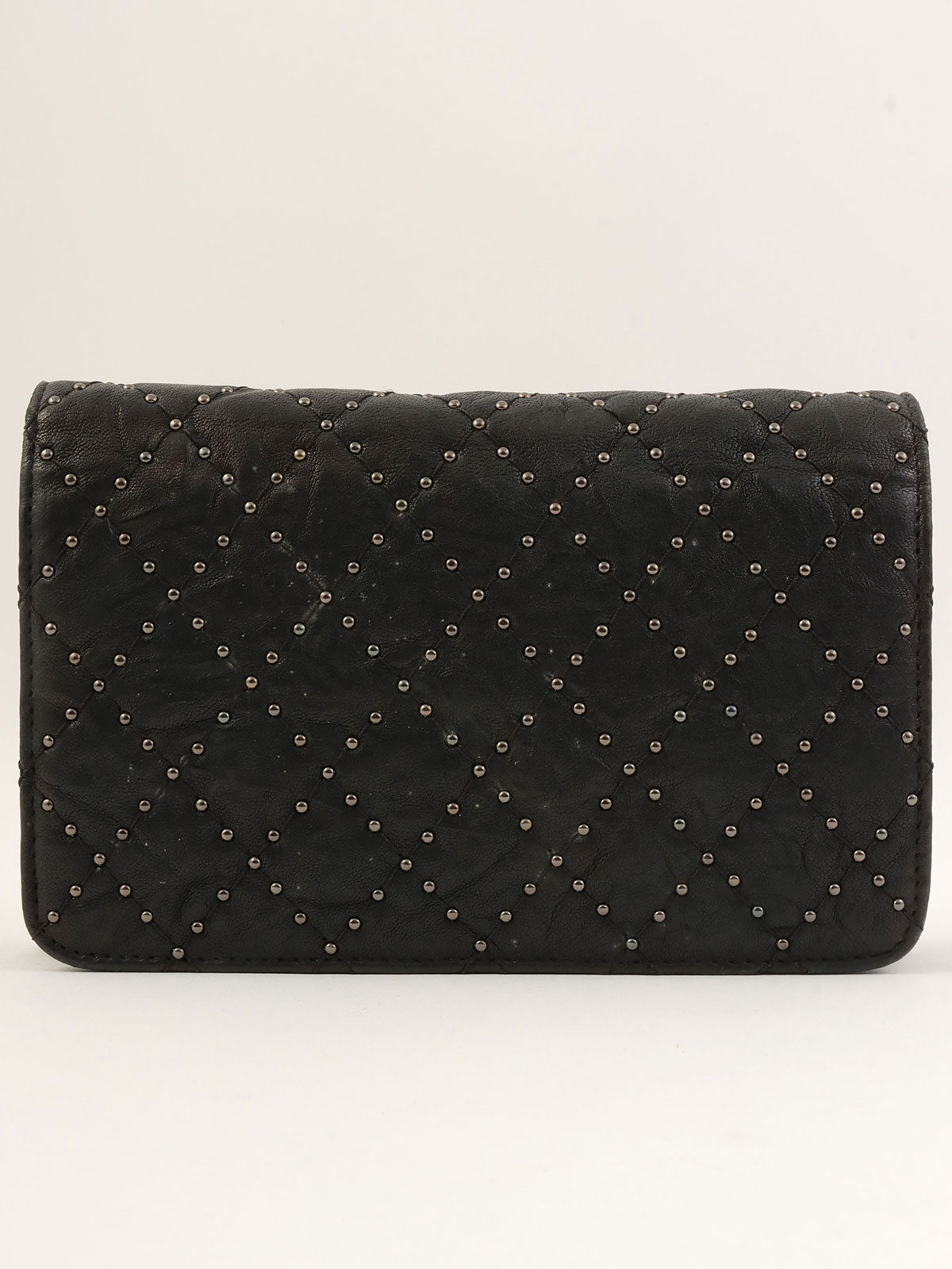 Studded Matelasse Stitch Chain Wallet, Black, circa 2014