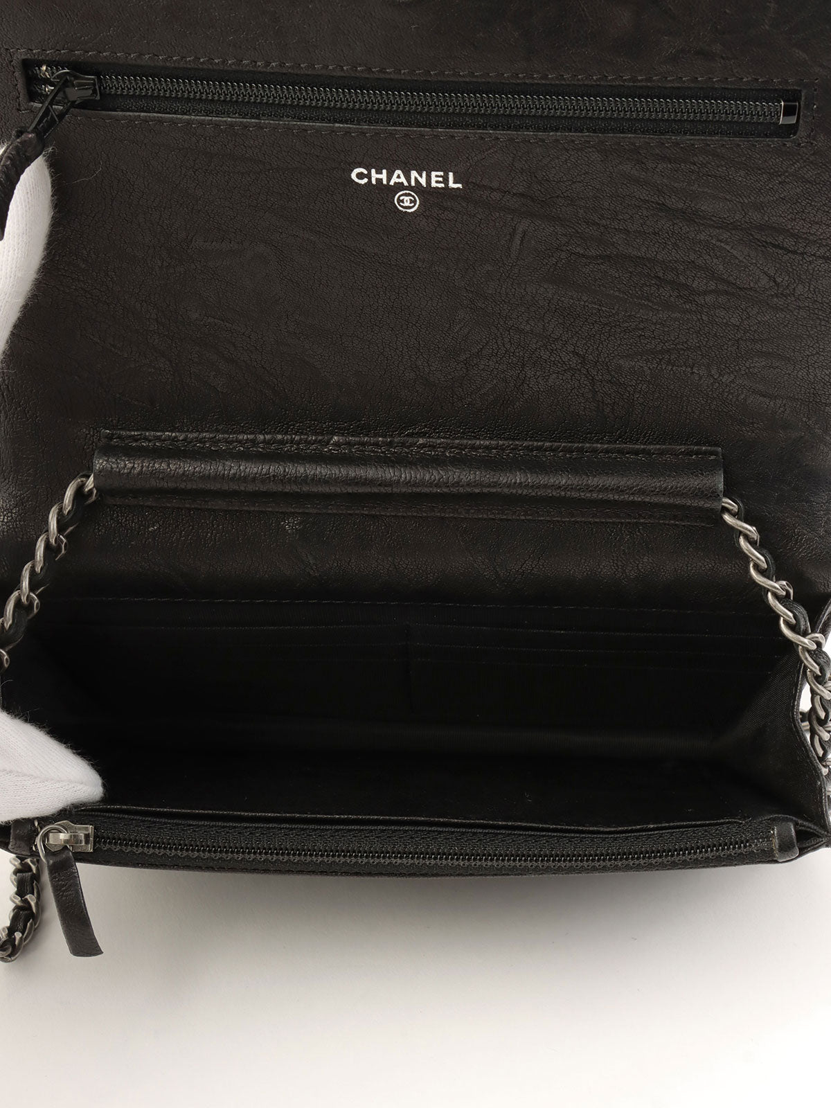 Studded Matelasse Stitch Chain Wallet, Black, circa 2014