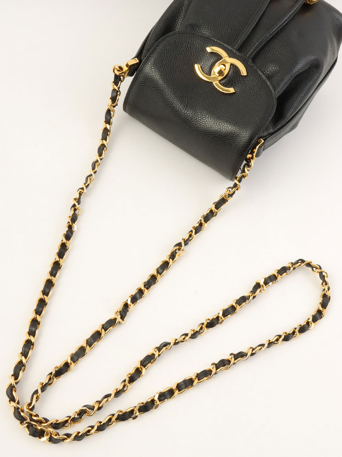 1992年頃製 キャビアスキンCCターンロック巾着ショルダーバッグ ブラック