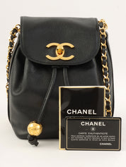 1992年頃製 キャビアスキンCCターンロック巾着ショルダーバッグ ブラック