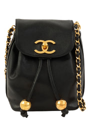 1992年頃製 キャビアスキンCCターンロック巾着ショルダーバッグ ブラック