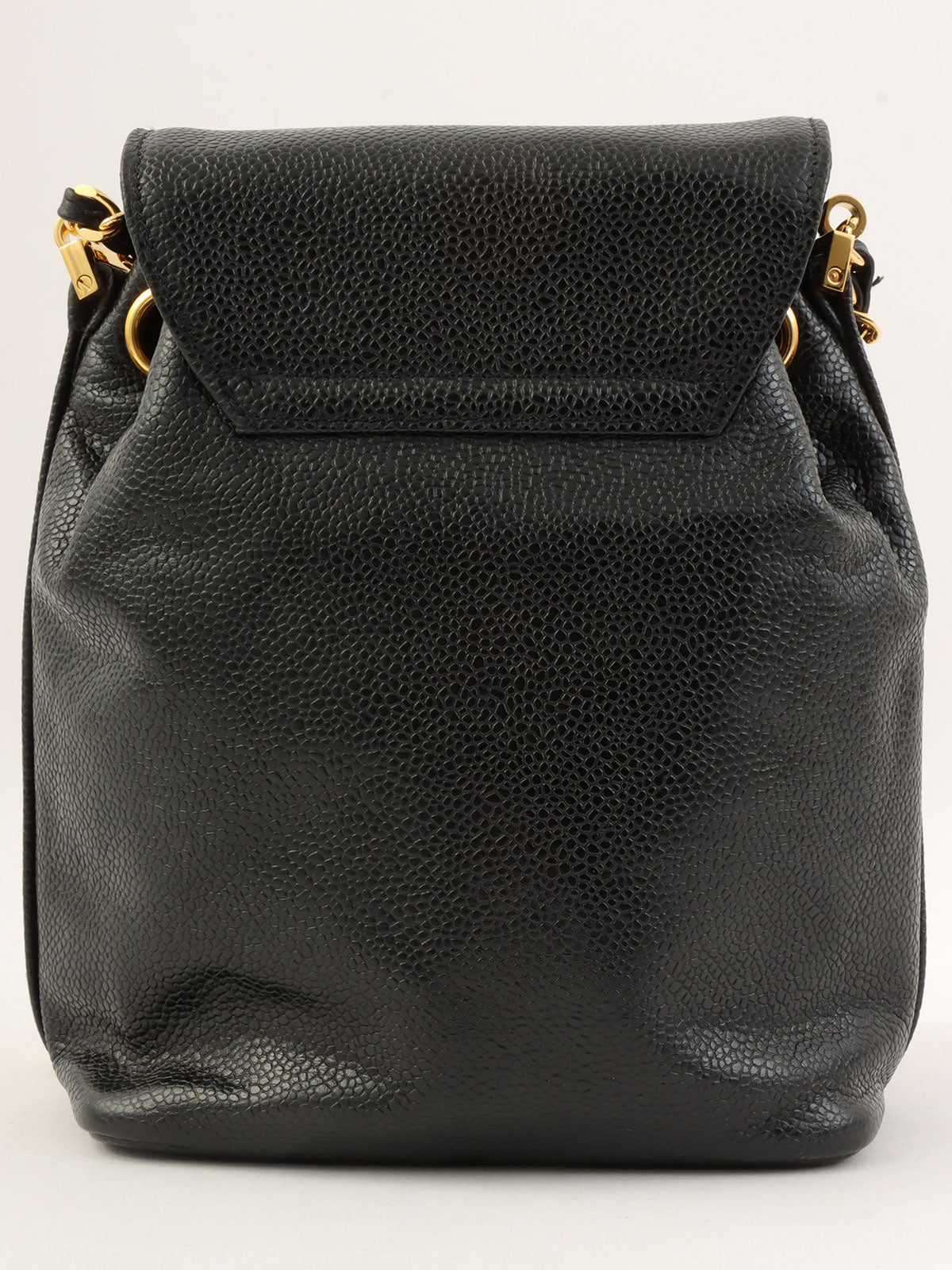 1992年頃製 キャビアスキンCCターンロック巾着ショルダーバッグ ブラック