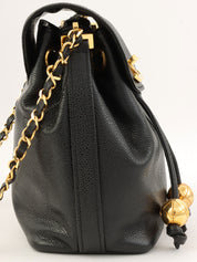 1992年頃製 キャビアスキンCCターンロック巾着ショルダーバッグ ブラック